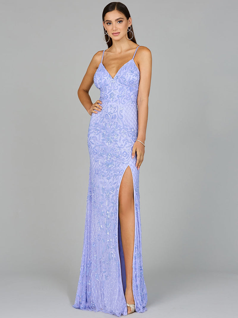 Body Con V-Neck Beaded Gown