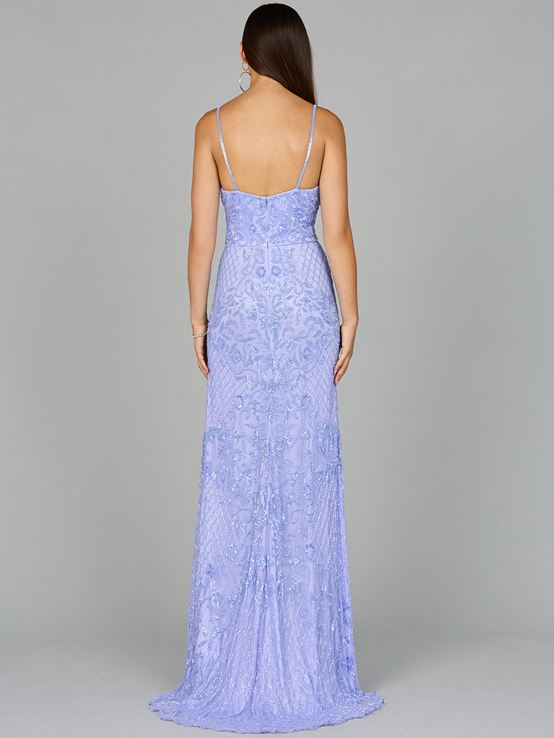 Body Con V-Neck Beaded Gown