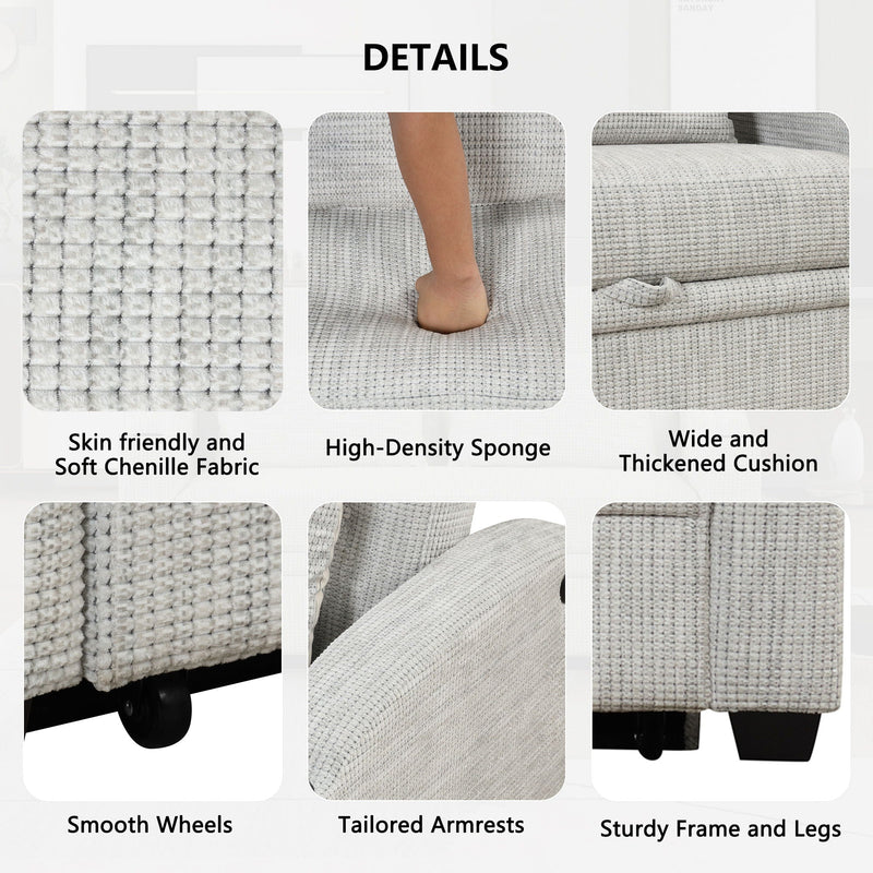 Pull Out Loveseat Sofa With Adjsutable Backrest, 2 Pillows, Cup Holders, USB Ports For Living Room