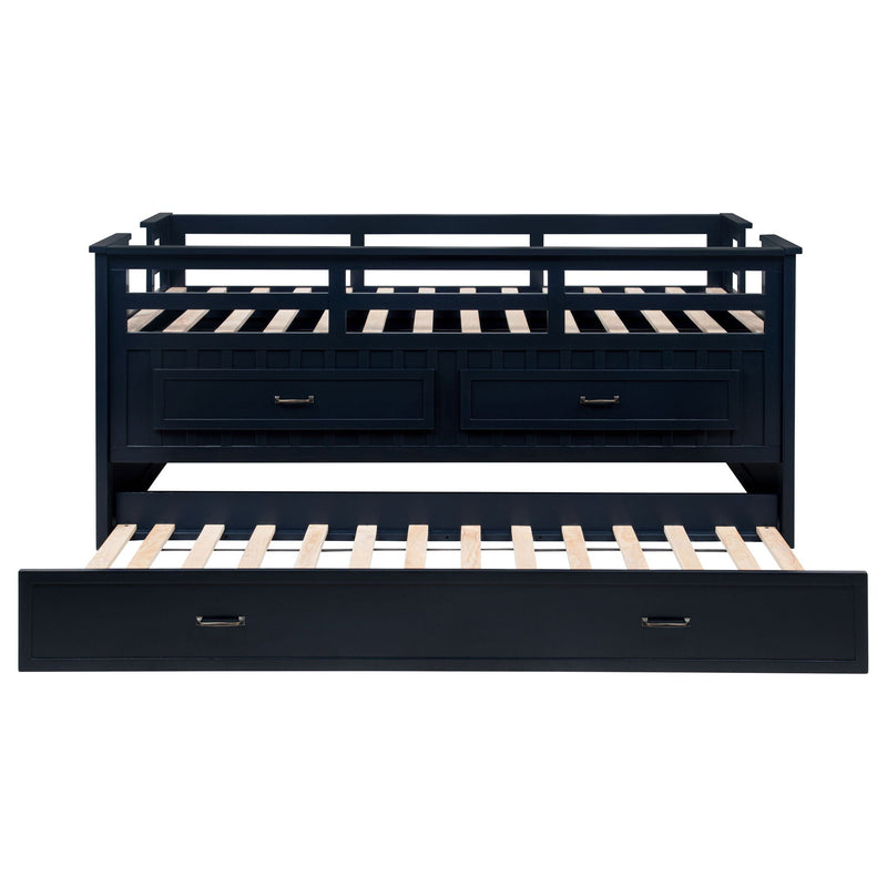 Carlsbad Wood Twin Captains Bed With Trundle Navy Blue
