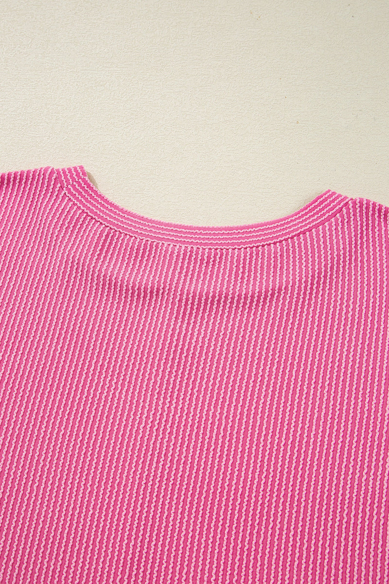 Bonbon Spiral Ribbed Exposed Seam Detail Plus Size Long Sleeve Top