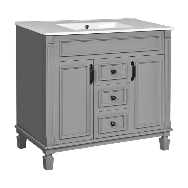 Bathroom Vanity With Top Sink, Basin On Cabinet With 2 Soft Closing Doors And 2 Drawers