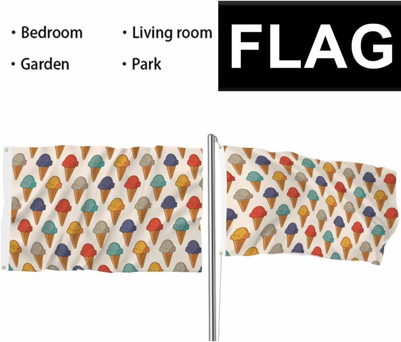 Vintage Ice Cream 3X5 Ft Summer Cold Food Colorful Flag for Outdoor, Indoor, Office, Workplace, Home, Garden, Business
