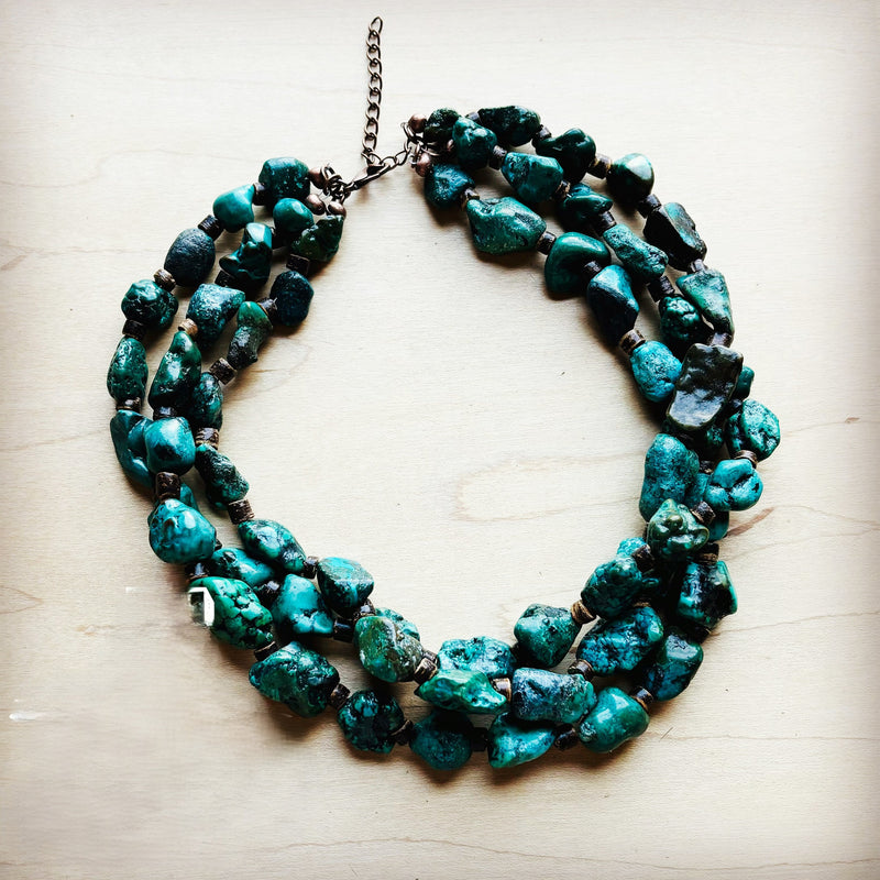 Large Triple Strand Natural Turquoise & Wood Collar Necklace 252x