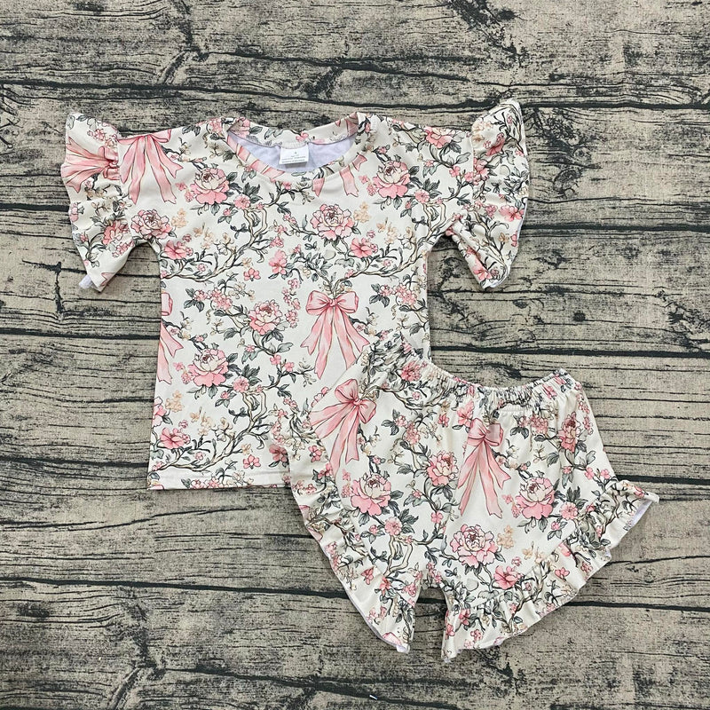 Floral bow ruffle top set