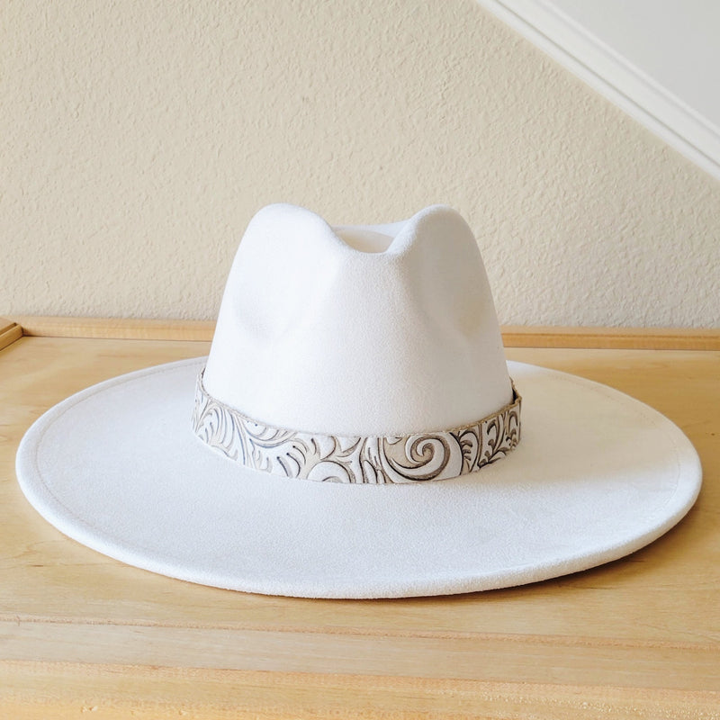 Sandy White Floral Embossed Leather Hat Band Only 951c