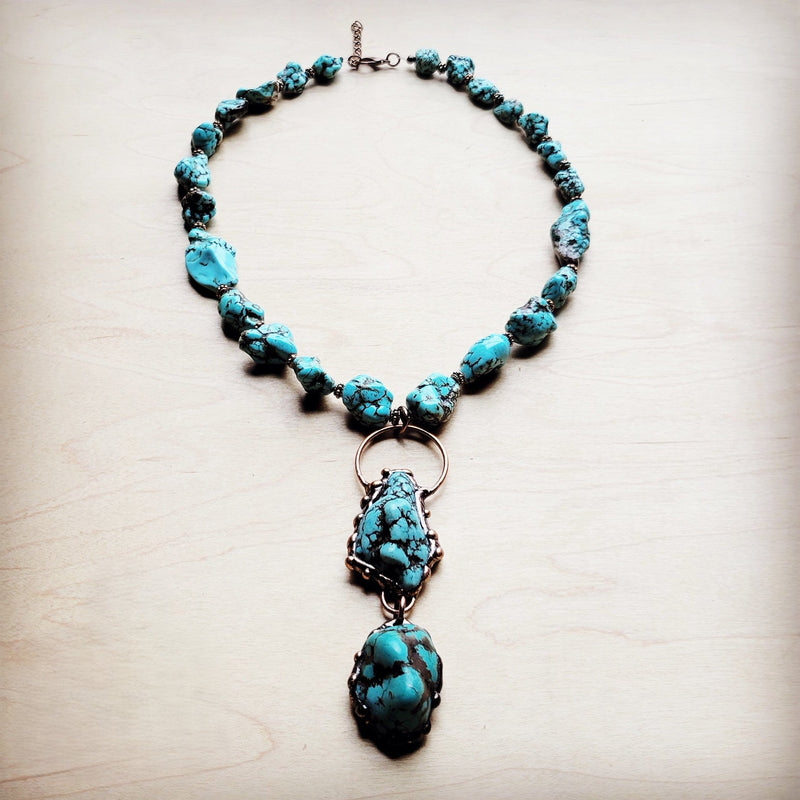 Blue Turquoise Necklace w/ Soldered Turquoise Pendant 259j