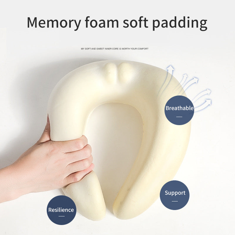 U-Shaped Memory Cotton Travel Pillow with Storage