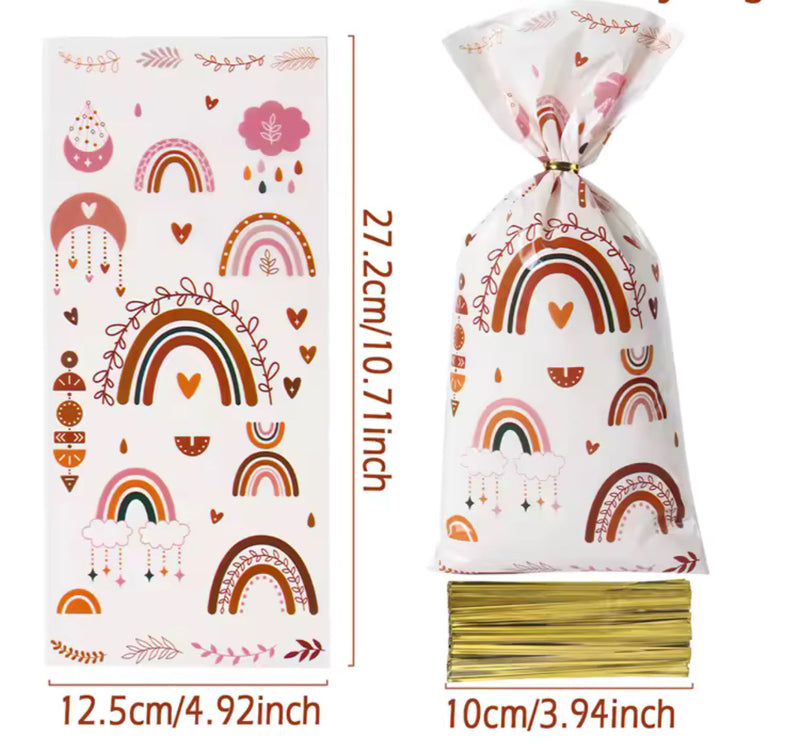 Boho Party Favor Bags for Adults - Rainbow Gift Wrap 10-Pack