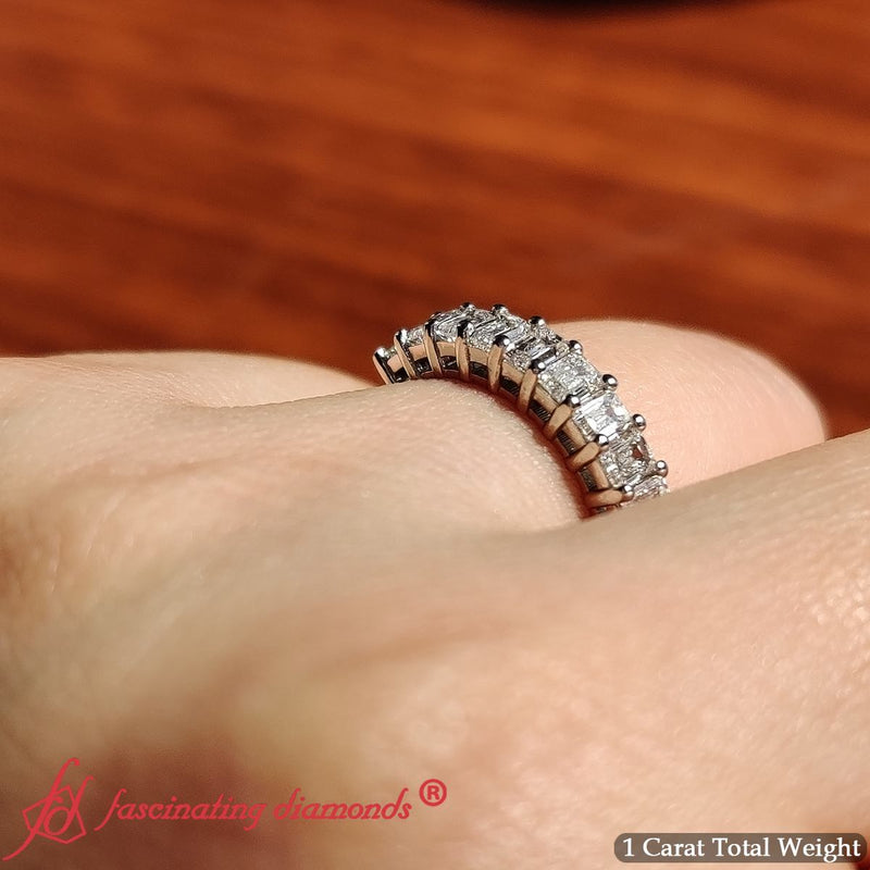 1 Carat Nine Stone Emerald Cut Wedding Band