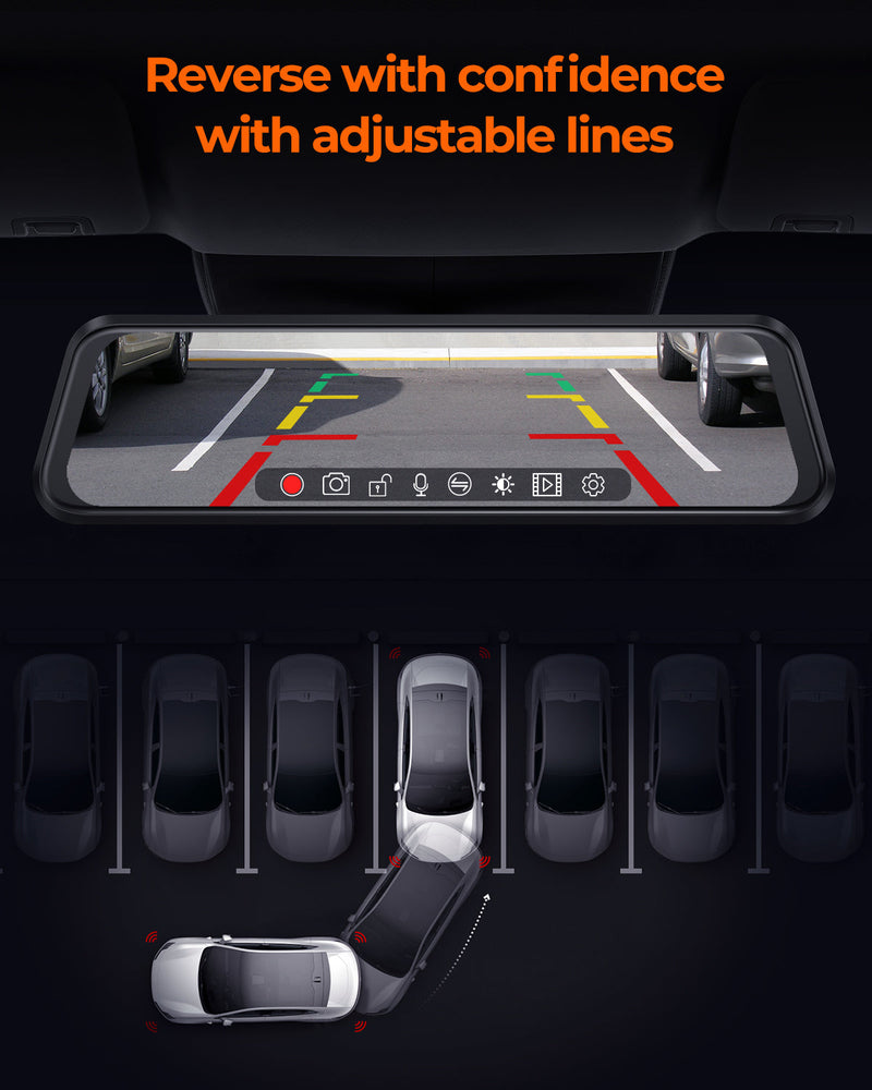 M4 Quad Mirror Dash Cam with 1080P Front+Rear+Left/Right Side Cameras, 12"IPS Touchscreen