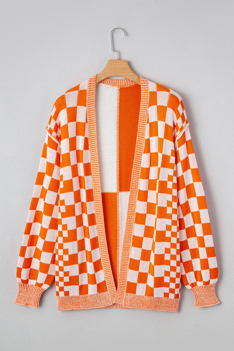 Wrenley Checkered Open Front Drop Shoulder Cardigan