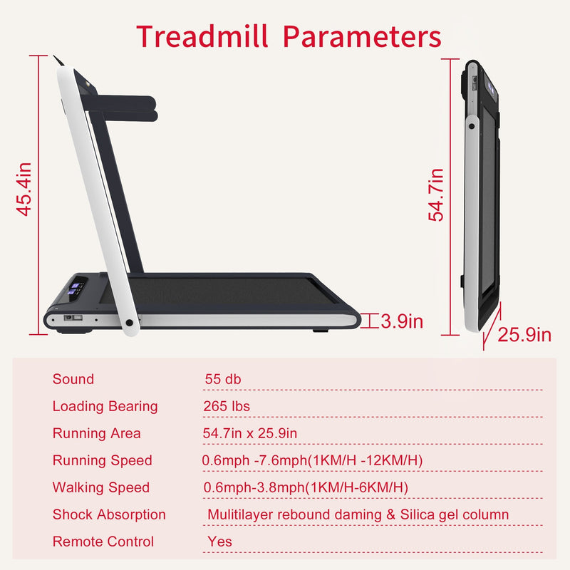 2 in 1 Under Desk Treadmill 2.5HP Folding Electric Machine