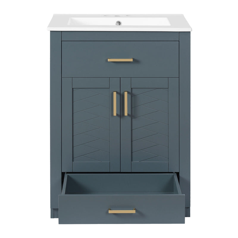 Modern Bathroom Vanity With Integrated Ceramic Sink, 2 Door Cabinet With Tip-Out Drawer