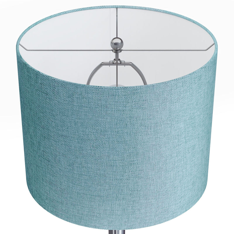 Lenuxe 24" Contemporary Metal Table Lamp Set in Brushed Nickel with Turquoise Shade - Set of 2