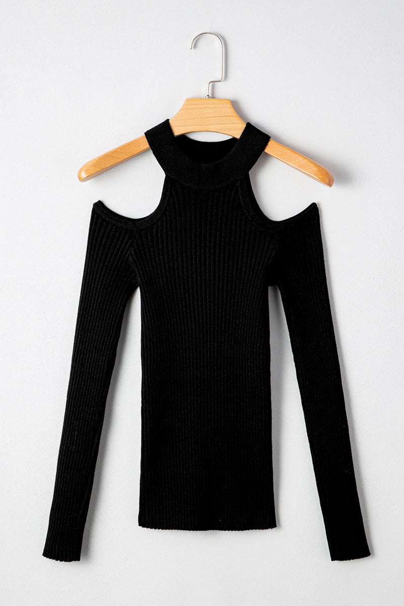 Bailey Ribbed Knit Cold Shoulder Sweater