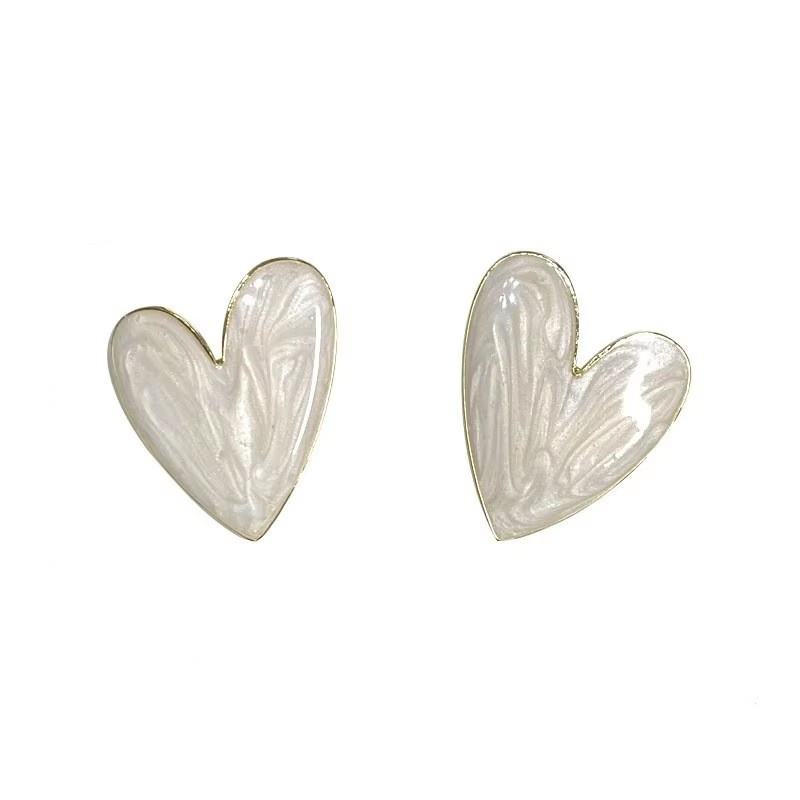 White Color Big Heart Stud Earrings for Women