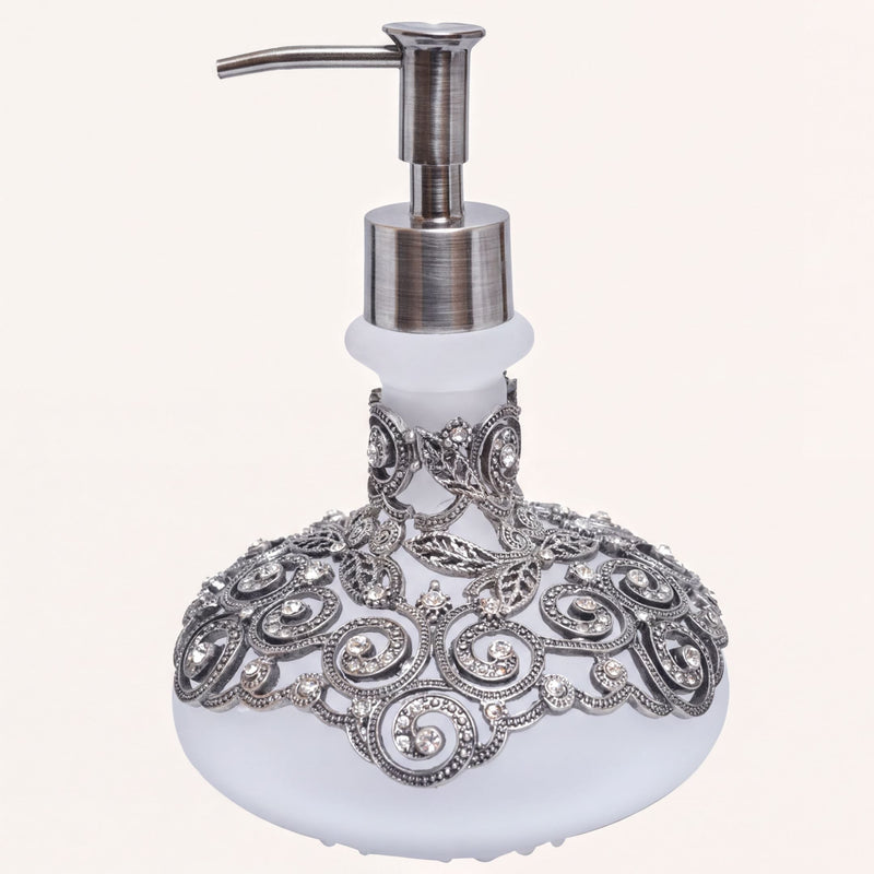 Soap Dispenser - Elegant Frosted Glass Bathroom Lotion Pump Bottle with Rhinestones