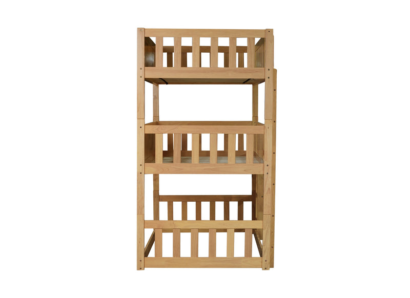 Twin Size Triple Rubber Wood Bunk Bed, with Ladders, Guardrails Detachable Bunk Bed, Twin over Twin over Twin,Natural