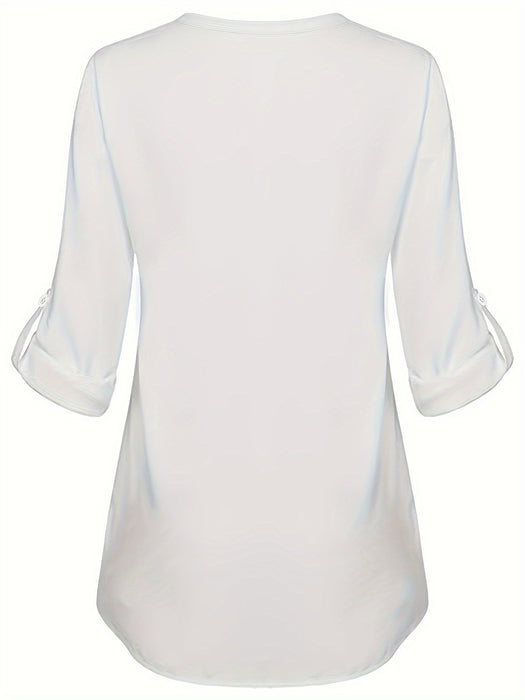 Women's Long Sleeved Simple And Versatile Casual Pearl Button Shirt
