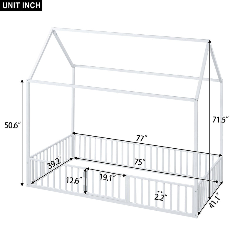 Metal House Bed With Fence And Door