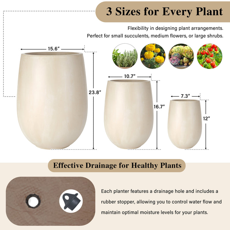 U_STYLE Lightweight Round MGO Outdoor Planter Set - 3 Sizes