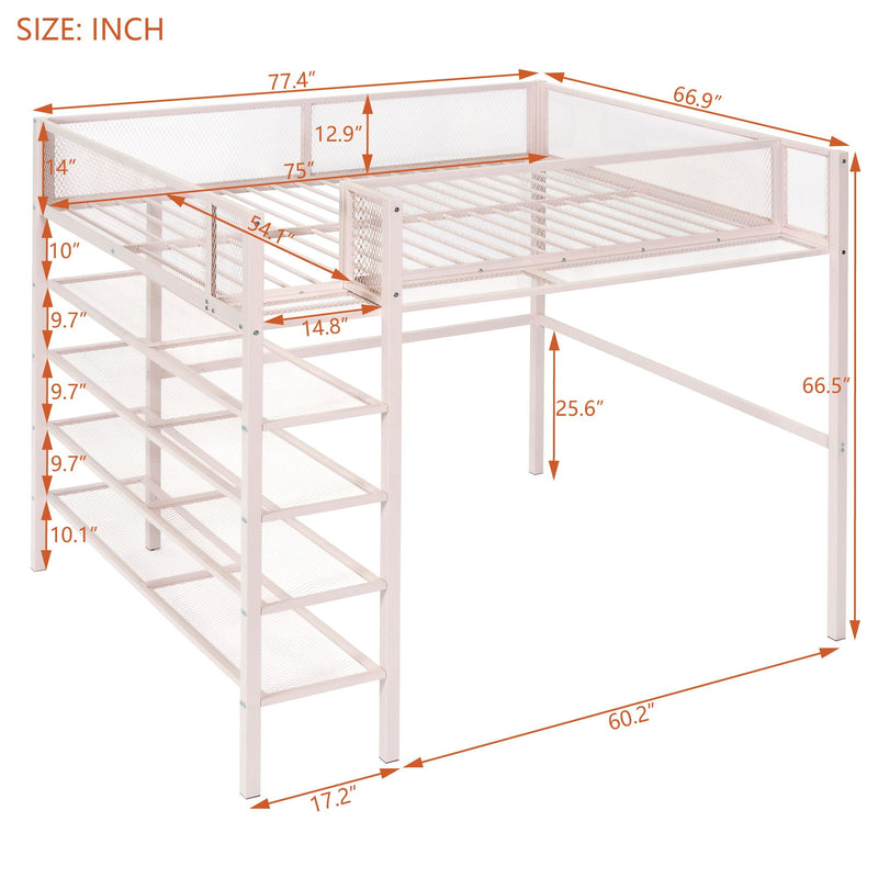Loft Bed With 4 Tier Shelves And Storage
