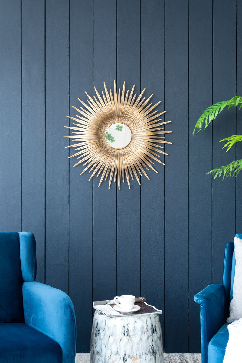 Retro DesignSunburst Metal Wall Mirror Decorative Mirror For A Bedroom Dressing Room, Hallway Or Living Space - Gold