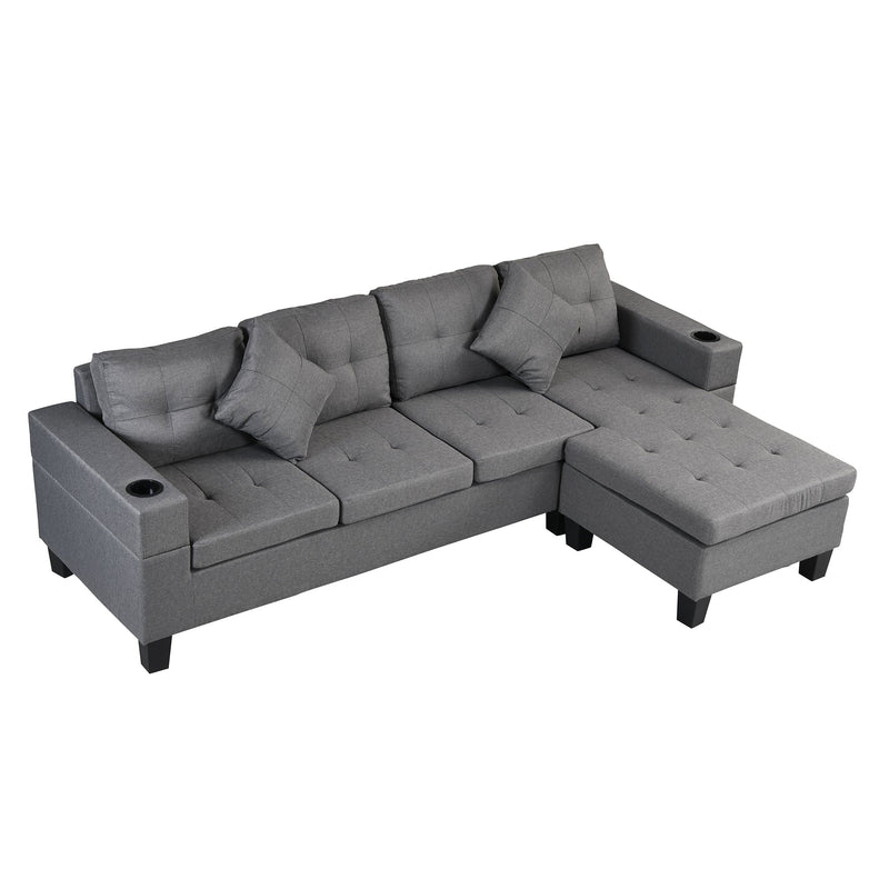 Modern Sectional Sofa Set with L Shape Chaise Lounge and Cup Holders