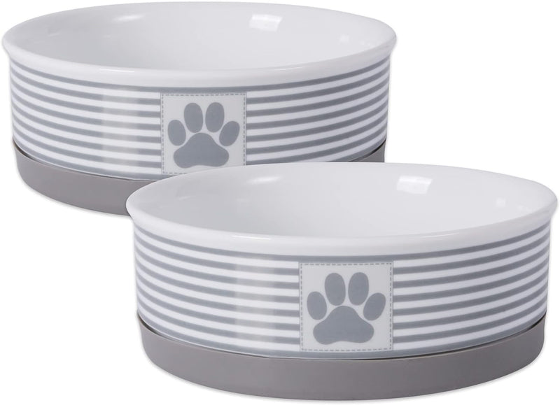 Paw & Patch Ceramic Pet Collection, Medium Set, 6X2", Gray, 2 Piece