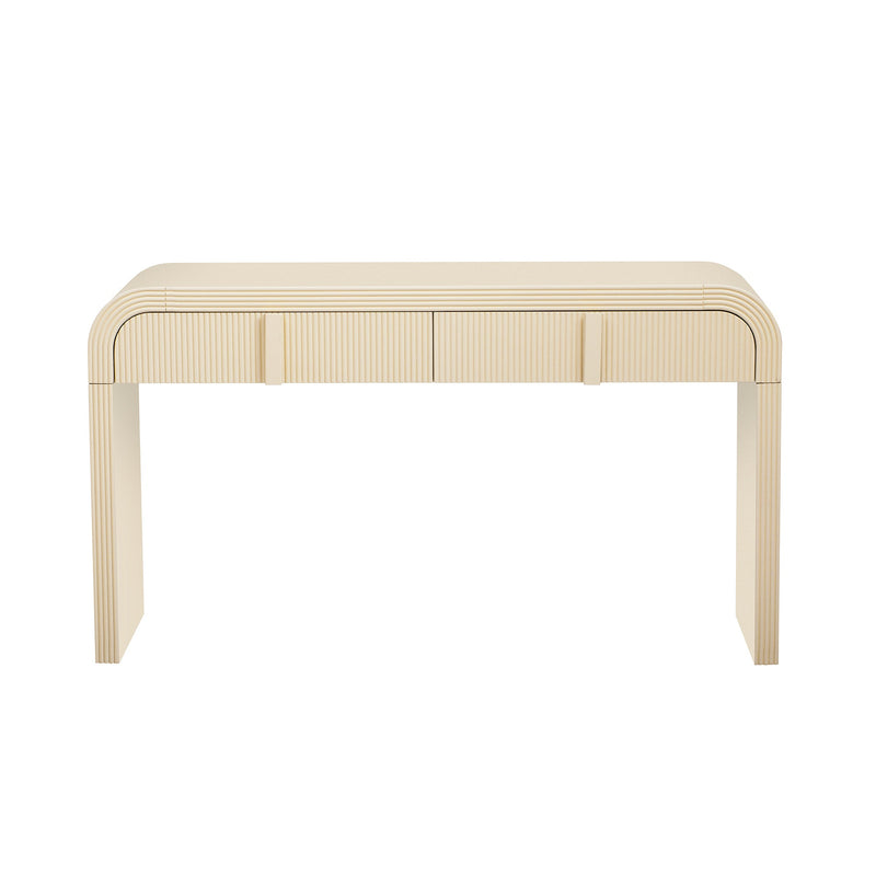 TREXM Modern Console Table with 2 Storage Drawers, Fluted Entryway Table with Rounded Silhouette for Hallway Living Room and Entryway (Apricot Cream)