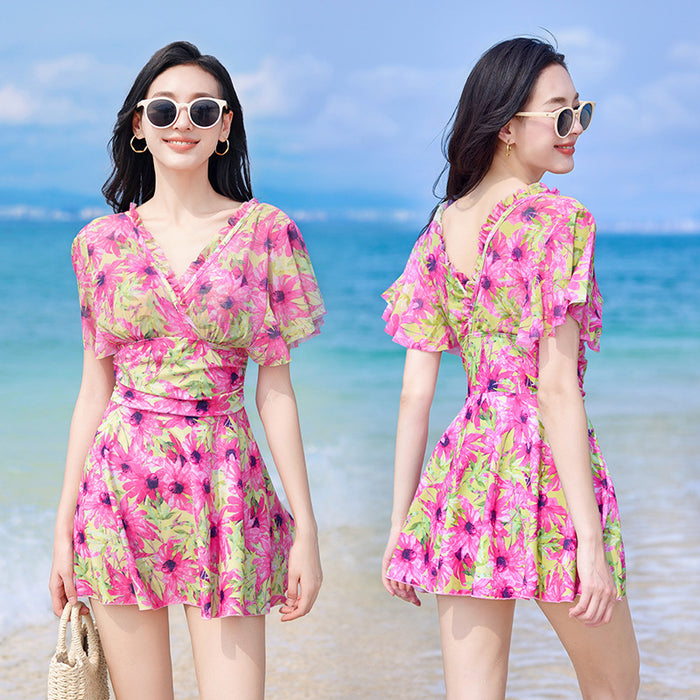 French Floral Dress Women's Flab Hiding