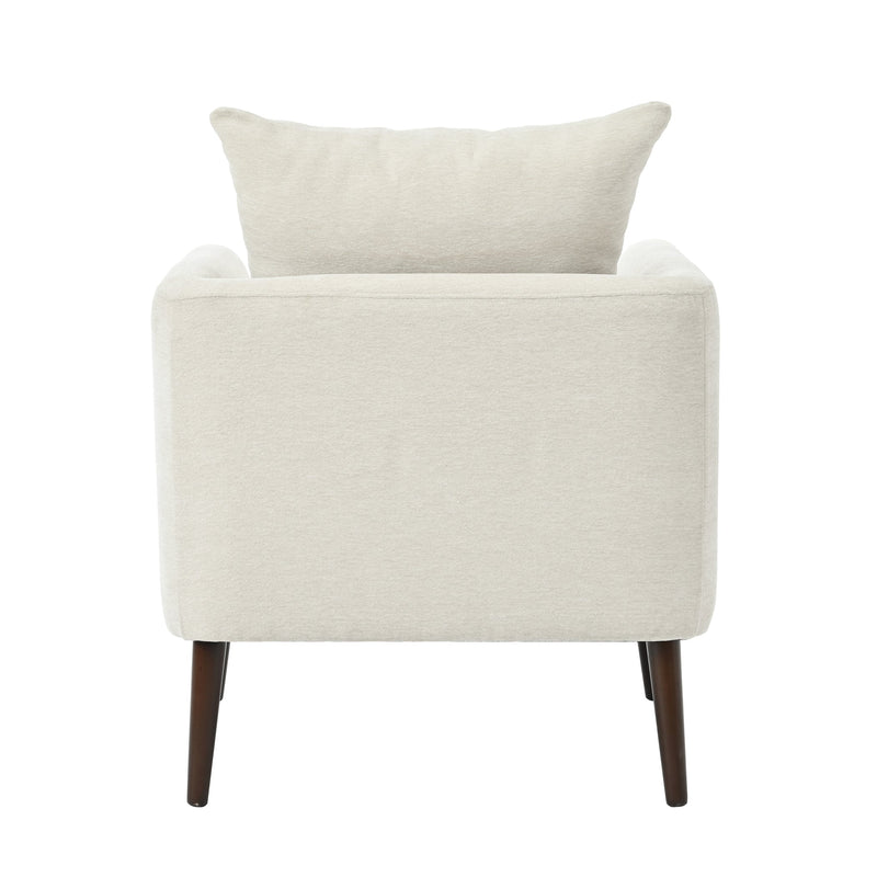 Modern Chenille Accent Chair, Upholstered Armchair for Living Room, Mid Century Fabric Lounge Chair w/Pillow, Comfortable Reading Chair with Wood Legs for Living Room, Bedroom, Reception Room (Beige)