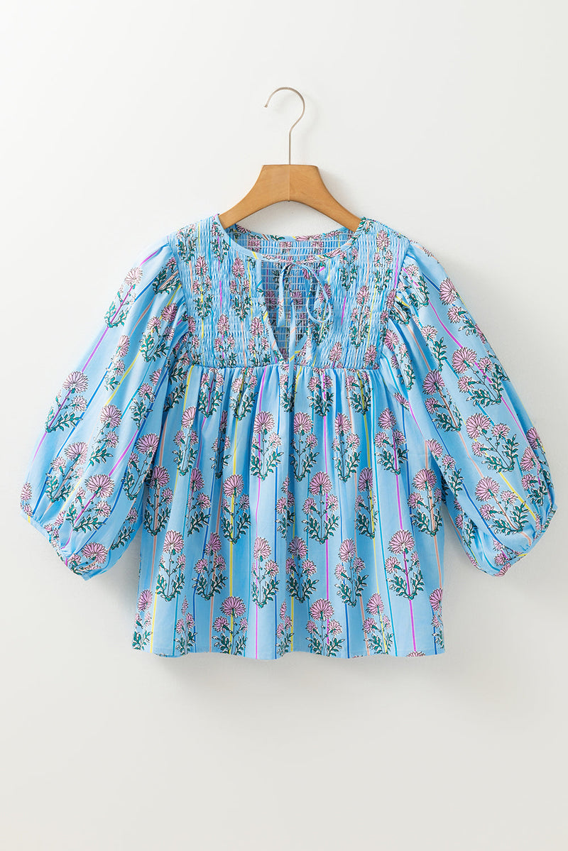 Kinley Floral Shirred Yoke Split Neck Blouse