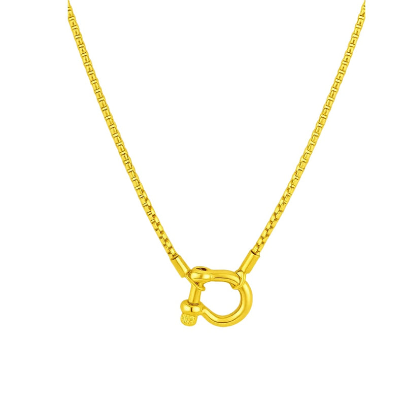 Lucky Lock Carabiner Necklace – Two-Tone Mixed Metal Horseshoe Pendant Chain