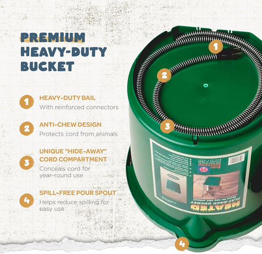 Inc. Heated Water Bucket with Flat Back & Built-In Thermostat, 5 Gallon, Green