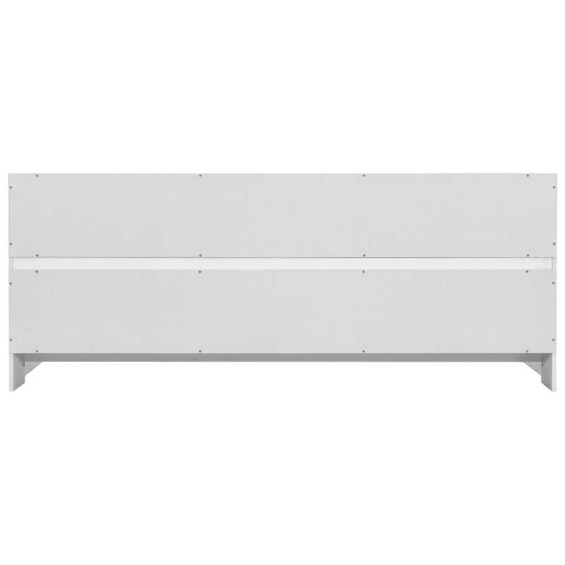 Full Floor Bed with Side Bookcase,Shelves,Guardrails,White