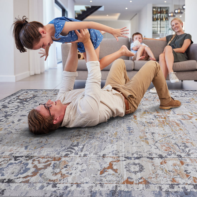 NAAR PAYAS Collection 8X10 Ivory / Grey / Traditional Area Rug