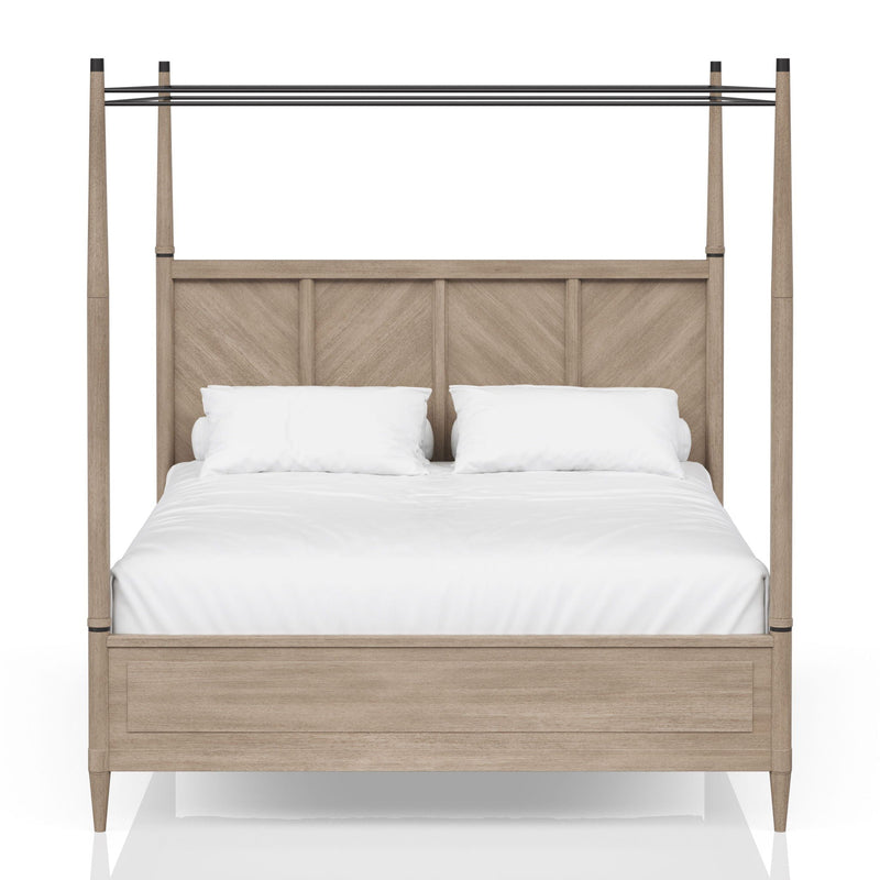 Queen Canopy Bedroom Set With A 2 Drawer Nightstand A Dresser With Poster Mirror And A Door Chest - Sand