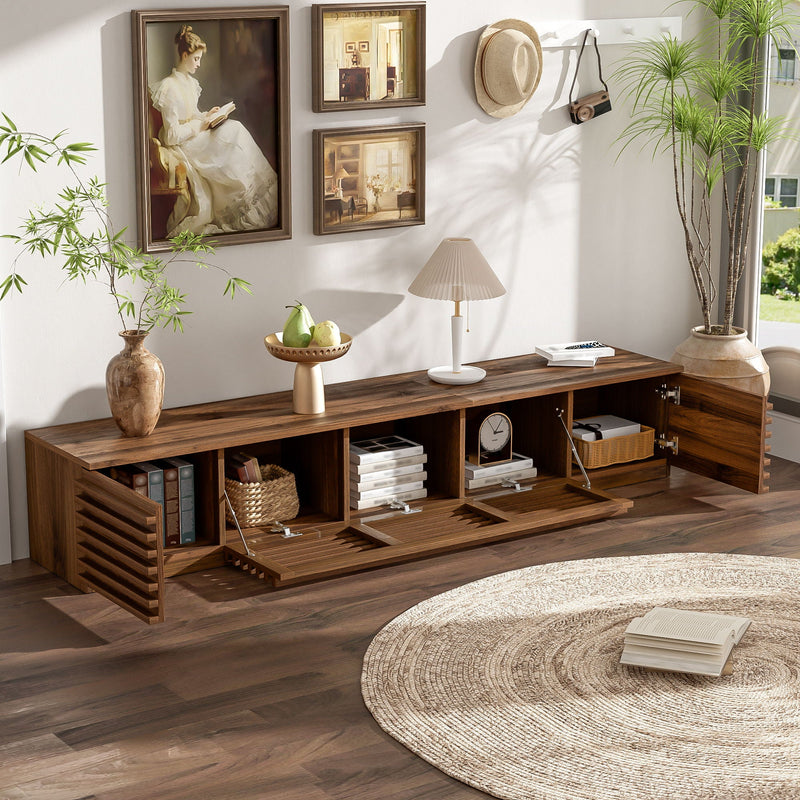 TV Stand For TVs, Entertainment Center With Cable Management And Soft Closing Hinges - Walnut