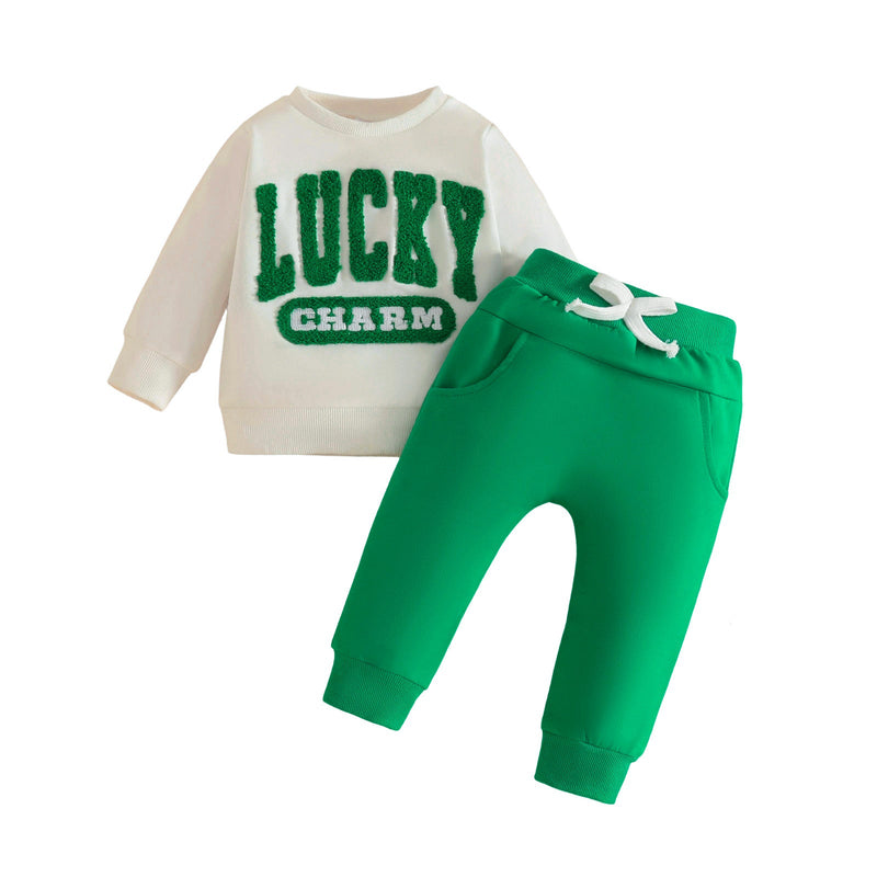Kids Pullover Crewneck Sweatshirt With Long Sleeves Pockets And Long Pants
