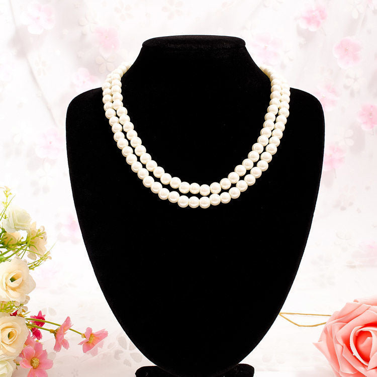 Fashion Woman Double Layers Pearl Chain Necklace