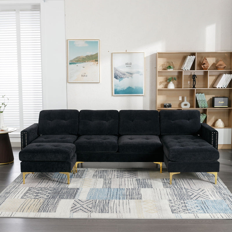 Modern L - Shape Convertible Sectional Sofa With Movable Ottoman