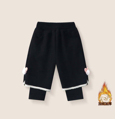 Sweatshirt Set Winter Fleece-Lined Thickened One-Piece Fleece Baby Korean-Style Fake Two-Piece Pants Set