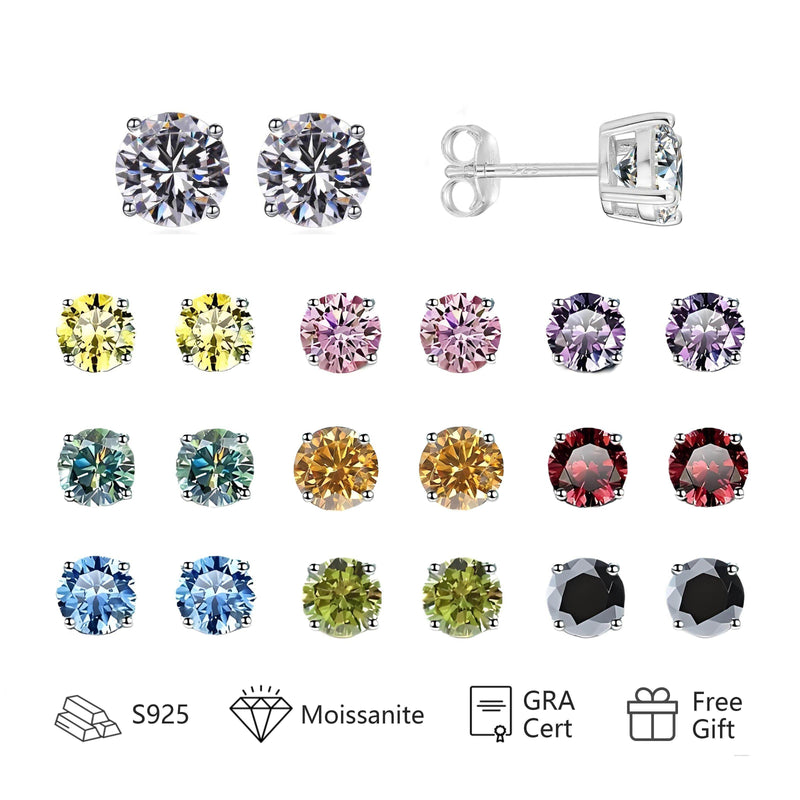 S925 Champagne Gold Moissanite 4-Prong Stud Earrings, 0.5-3ct D-Grade VVS Certificate, Unisex Hypoallergenic Sterling Silver Gift