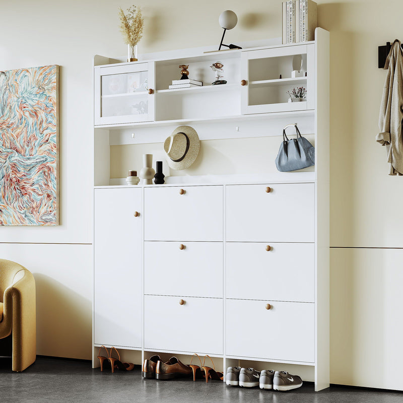 On Trend Multifunctional Tipping Bucket Shoe Cabinet With Storage Shelf & 6 Flip Drawers