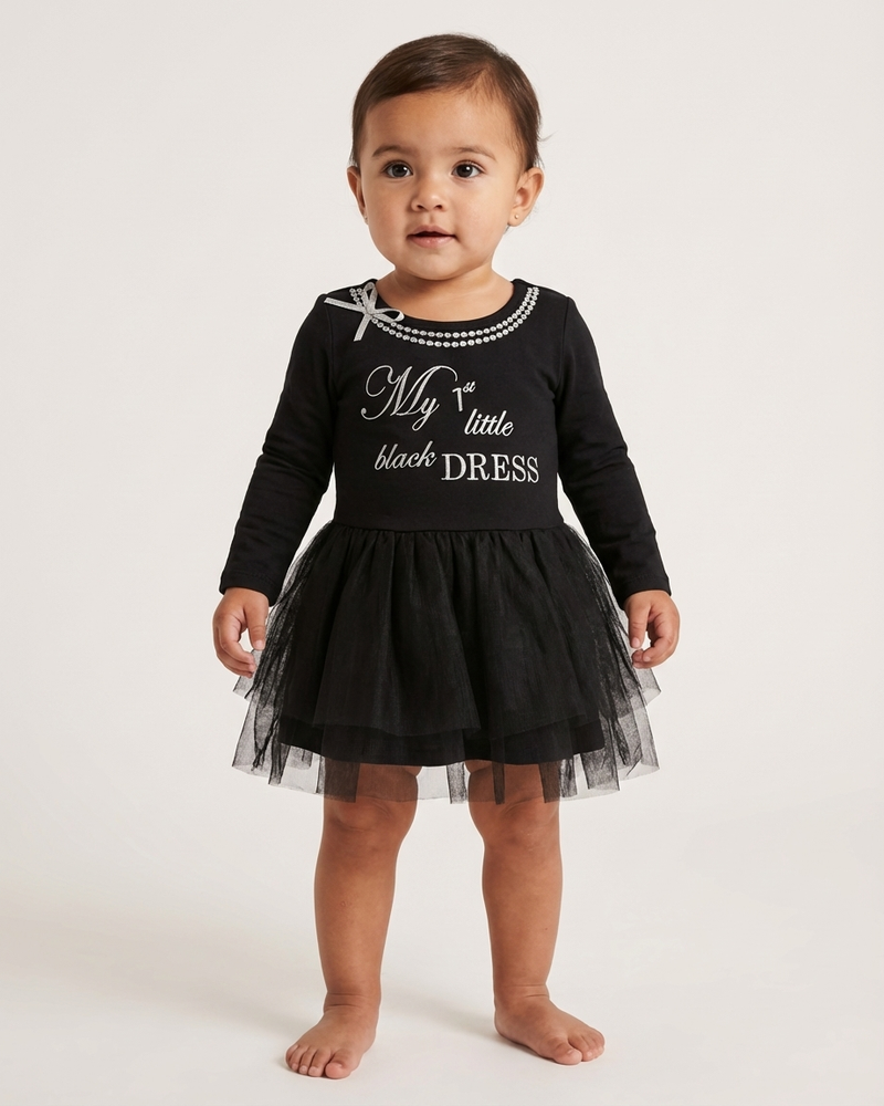Bonnie Baby Baby Girls Appliqued Knit Tutu One-Piece Dress, Black, 18 Months