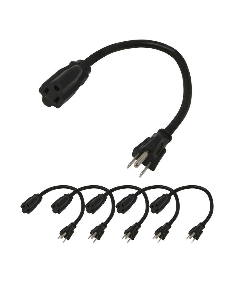 1ft Short Power Extension Cord – 14AWG, 6-Pack