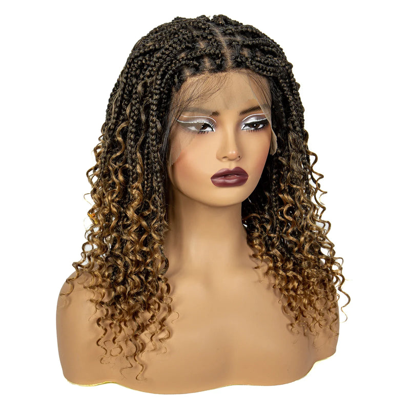 Short Boho Knotless Braids Bob Wig with Curly Ends | Full Lace