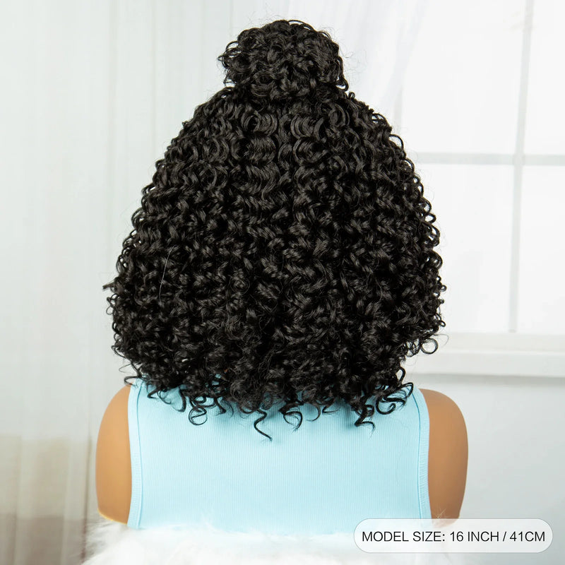 16" Cornrow Braids Wig with Afro Kinky Curly Ends | Knotless Lace Front | Baby Hair